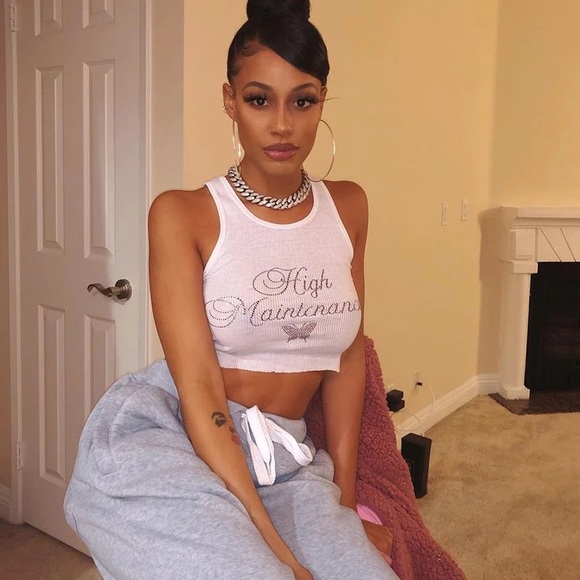 “High maintcnanee” jeweled cropped white tee - Picture 4 of 4